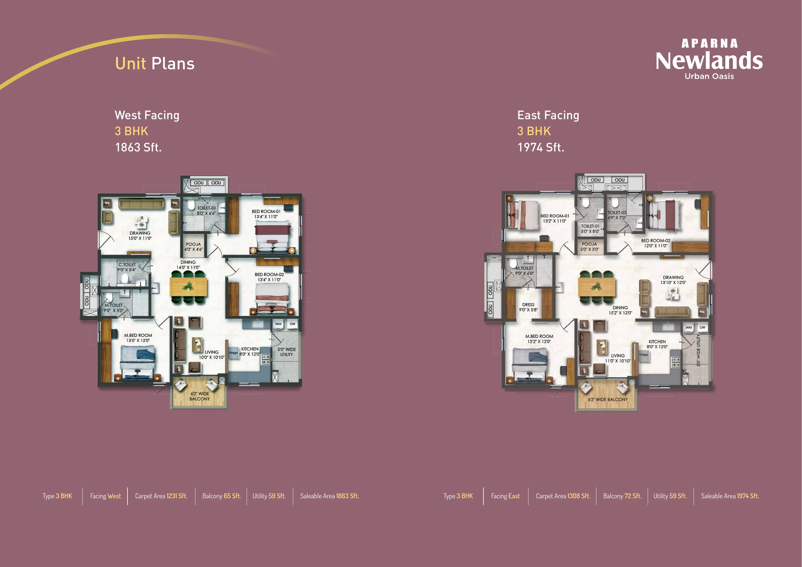 Aparna Newlands 3 BHK unit plans